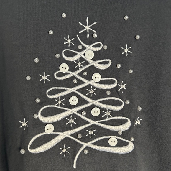NorthStyle Gray Long Sleeve Knit Studded T Shirt Christmas Tree Holiday Top 1X - Picture 4 of 6